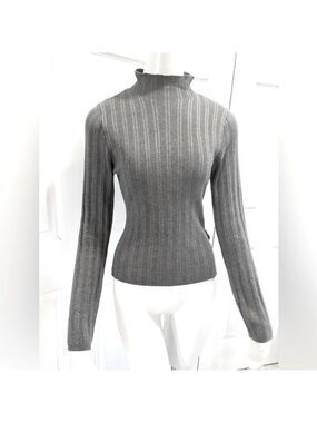 House of Harlow 1960 Ribbed Turtleneck Sweater Fitted Grey Long Sleeves Sz Large
